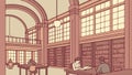 The quiet, studious atmosphere of a large library reading room, vector design Generative AI Royalty Free Stock Photo