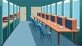 A quiet study room with a long table and individual study carrels perfect for students and professionals.. Royalty Free Stock Photo