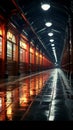 Quiet subway tunnel walkway awaits passengers amidst empty platforms