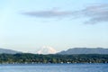 Quiet sunset on Sammamish Lake with Rainier in background