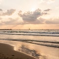 Quiet sunset on the sea. Beach of Tel Baruch, Tel Aviv, Israel Royalty Free Stock Photo