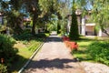 Quiet walkway into tropical garden Royalty Free Stock Photo