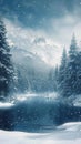 Quiet winter scene Snowfall over an alpine forest with text space Royalty Free Stock Photo