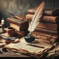 Quill and Candle Vintage Writing Royalty Free Stock Photo