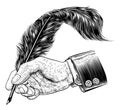 Quill Feather Ink Pen Hand Suit Vintage Woodcut Royalty Free Stock Photo