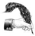 Quill Feather Ink Pen Hand Suit Vintage Woodcut Royalty Free Stock Photo