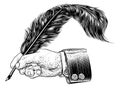 Quill Feather Ink Pen Hand Suit Vintage Woodcut Royalty Free Stock Photo