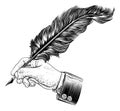 Quill Feather Ink Pen Hand Suit Vintage Woodcut Royalty Free Stock Photo