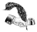 Quill Feather Ink Pen Hand Suit Vintage Woodcut Royalty Free Stock Photo