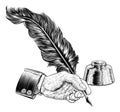 Quill Feather Ink Pen Hand Suit Vintage Woodcut Royalty Free Stock Photo