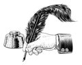 Quill Feather Ink Pen Hand Suit Vintage Woodcut Royalty Free Stock Photo