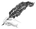 Quill Feather Ink Pen Hand Vintage Woodcut Print Royalty Free Stock Photo