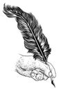 Quill Feather Ink Pen Hand Vintage Woodcut Print