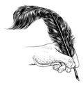 Quill Feather Ink Pen Hand Vintage Woodcut Print Royalty Free Stock Photo