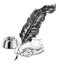 Quill Feather Ink Pen Hand Vintage Woodcut Print Royalty Free Stock Photo