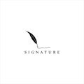 Quill Feather Pen, Minimalist Signature Handwriting logo design vector Royalty Free Stock Photo