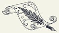 Quill Pen and Elegant Scroll with Leaf Flourish, Writing Theme, vector design Generative AI Royalty Free Stock Photo