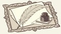 Quill pen and paper scroll, writing instrument vector design Generative AI