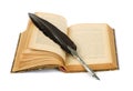 Quill pen resting on an old book Royalty Free Stock Photo