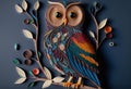 Quilled cute owl with beautiful colors in paper strips