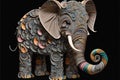 Quilled elephant with beautiful colors in paper strips