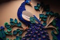 Quilled peacock with beautiful colors in paper strips