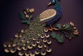 Quilled peacock with beautiful colors in paper strips