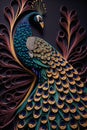 Quilled peacock with beautiful colors in paper strips