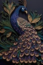 Quilled peacock with beautiful colors in paper strips