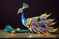 Quilled very beautiful peacock with beautiful colors in paper strips 3D photography