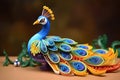 Quilled very beautiful peacock with beautiful colors in paper strips 3D photography