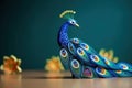 Quilled very beautiful peacock with beautiful colors in paper strips 3D photography