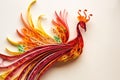 Quilled very beautiful phoenix with beautiful colors in paper strips 3D photography