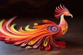 Quilled very beautiful phoenix with beautiful colors in paper strips 3D photography