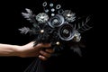 quilling chinese style chic black bouquet in the hands of a girl