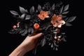 quilling chinese style chic black bouquet in the hands of a girl