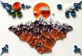 Quilling paper art creating a D topographical map of mountain ra