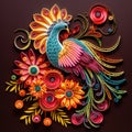 Quilling paper filigree phoenix with colorful flowers Generative AI