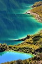 Quilotoa crater lake in the andes mountains of Ecuador