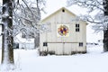 Quilt Barn in a Winter Snowy Wonderland Royalty Free Stock Photo