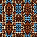 Quilt-Inspired Leopard Spot Pattern. A quilt-like pattern with transformed leopard spots in vivid colors