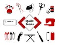 Quilt, Patchwork, DIY Sewing Icons Royalty Free Stock Photo