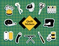 Quilt, Patchwork, DIY Sewing Stickers on Green Cutting Mat Royalty Free Stock Photo