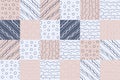 Quilt seamless pattern in grey, pink and navy colors