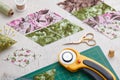 Quilt sewing process. Sewing and quilting accessories Royalty Free Stock Photo