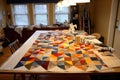 quilt top laid out, ready for stitching and assembly Royalty Free Stock Photo