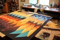 quilt top laid out, ready for stitching and assembly Royalty Free Stock Photo
