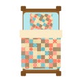 Quilted Blanket on bed. Patchwork Quilt. Hands made blanket. Vector illustration