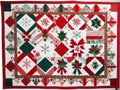 A Quilted Christmas Quilt With Red And Green Accents. Generative AI