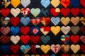 Quilted heart quilt with many different colors of hearts. Generative AI